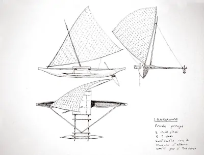 Vue d'une pirogue à voile traditionnelle Yap Micronésie