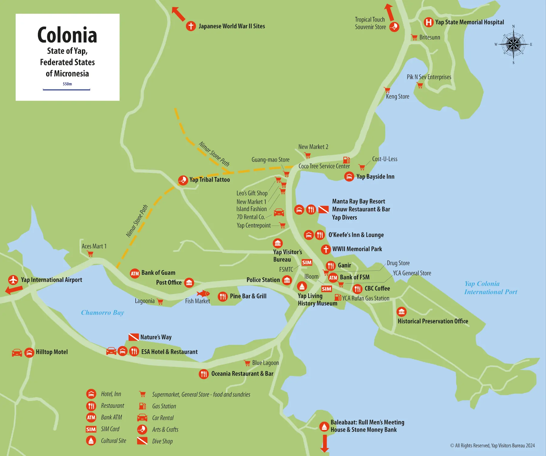 carte de Colonia Town Yap Micronésie Hôtels Restaurants